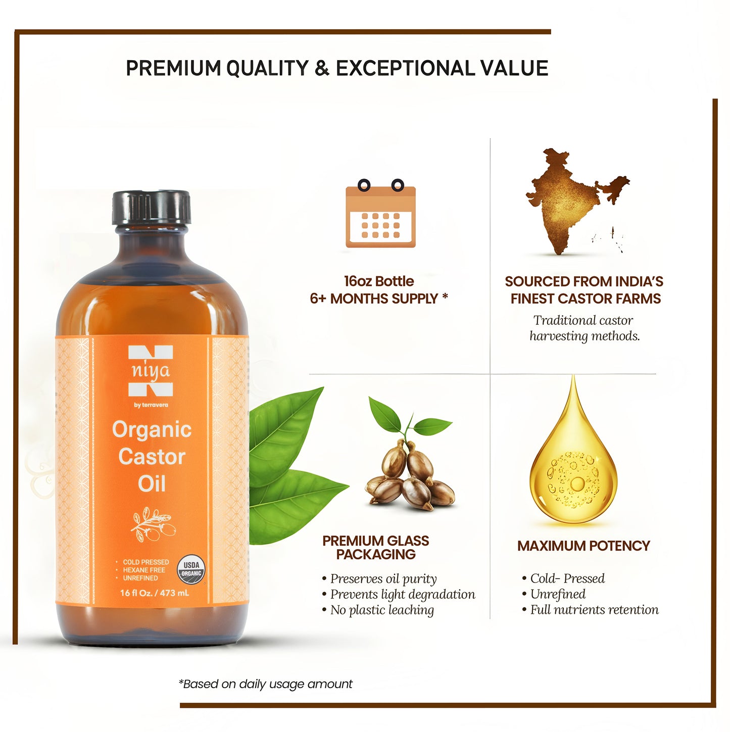 Niya by terravera - Organic Castor Oil - 16oz