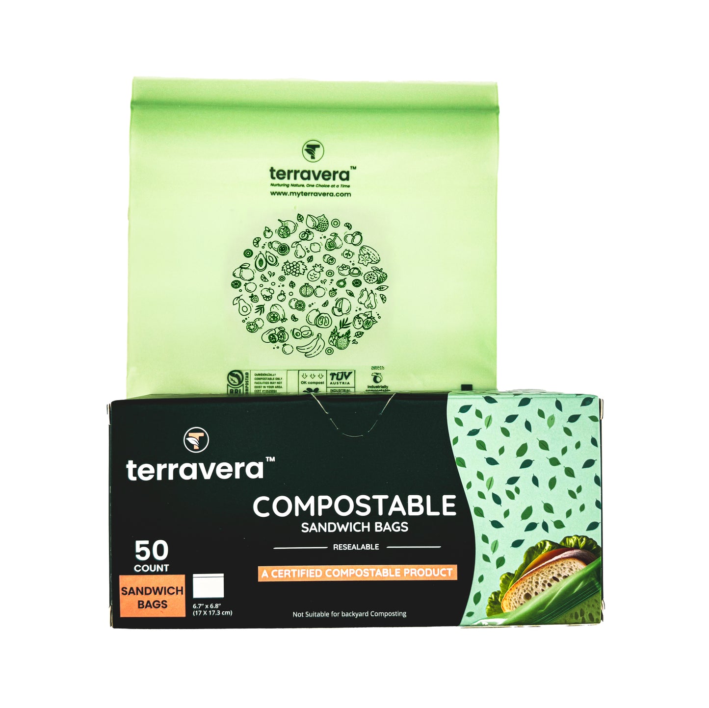 terravera Compostable Resealable Zipseal Sandwich Bags - 50 Count