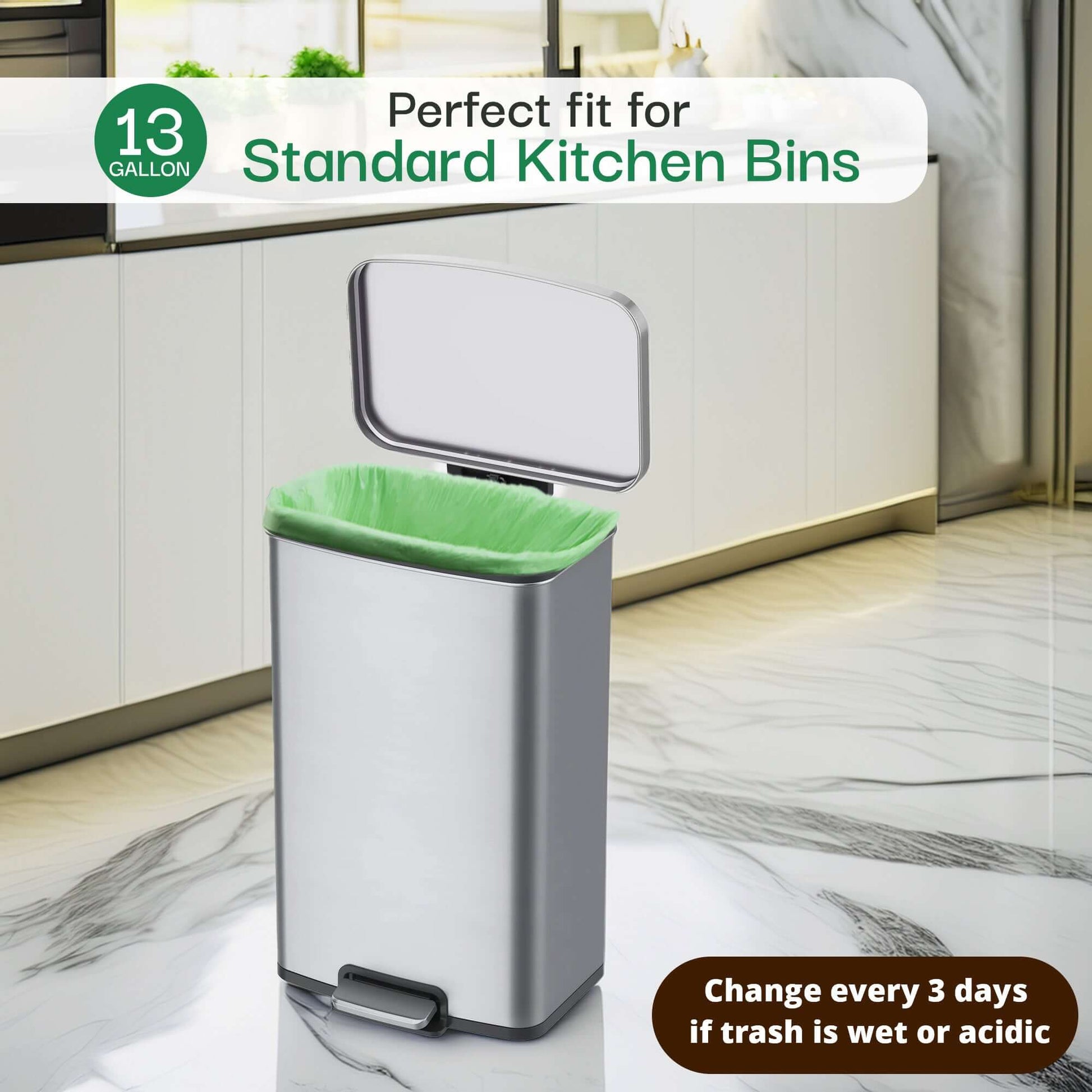 13 gallon compostable trash bag perfect fit for standard bins that is durable strong