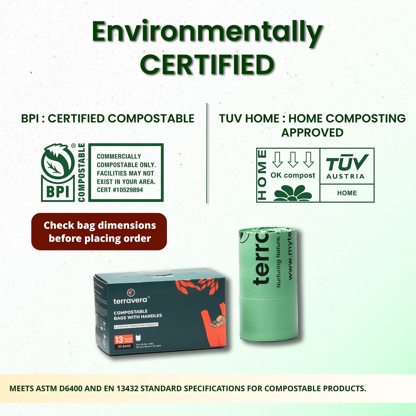 13 Gallon Compostable Trash bags Flat Top - 50 Count