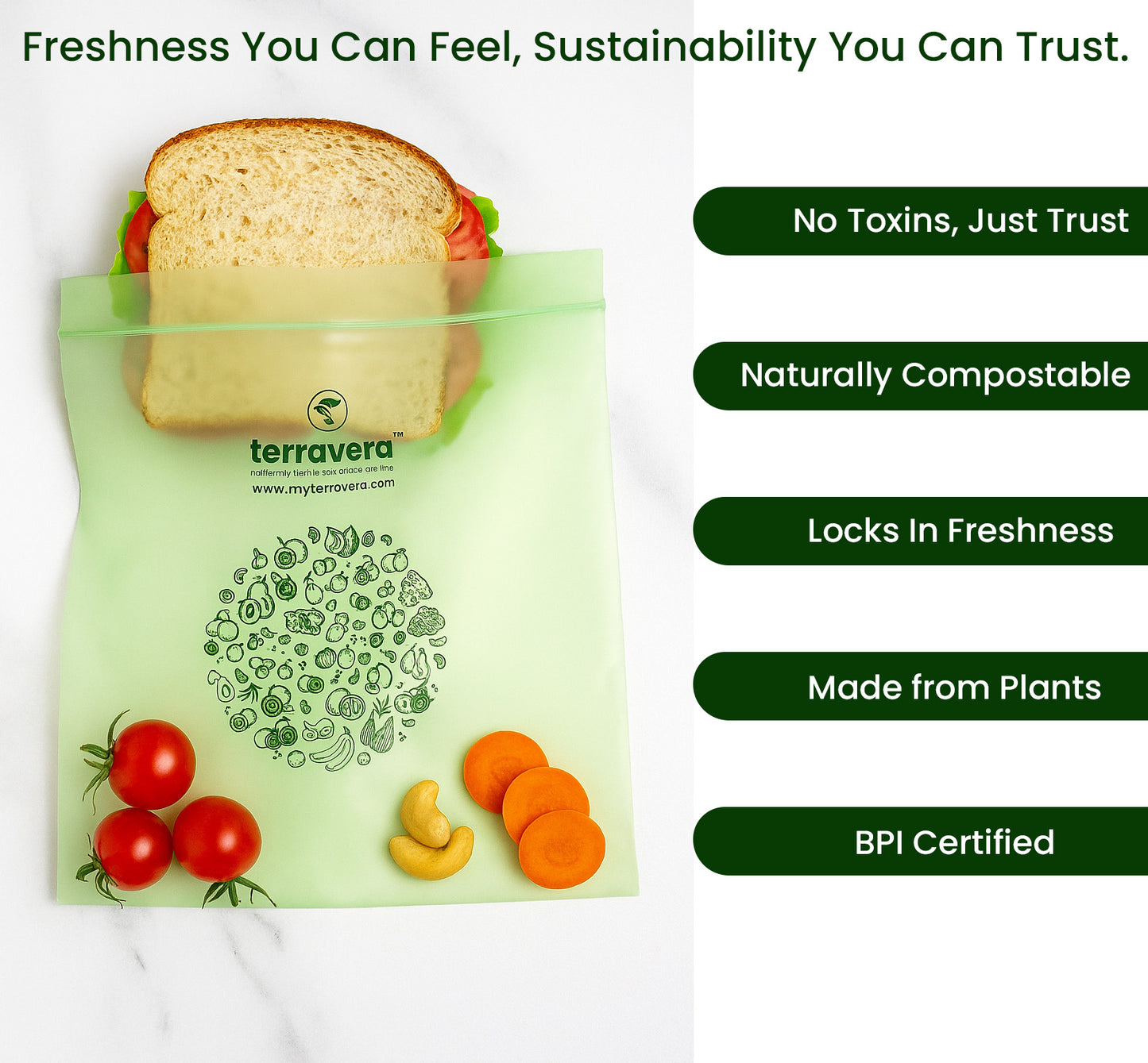 terravera Compostable Resealable Zipseal Sandwich Bags - 50 Count