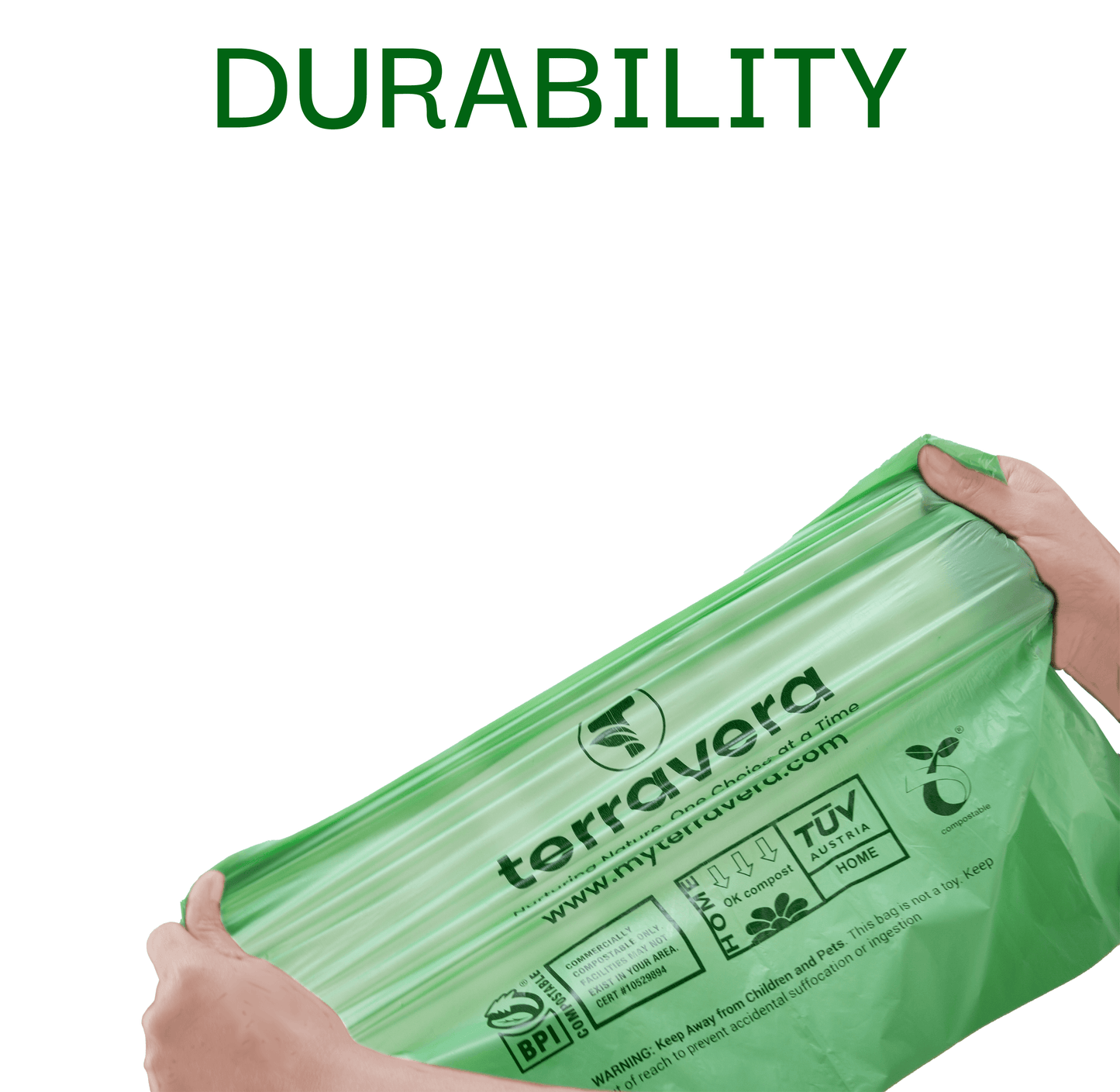 compostable trash bag with eco-friendly features, durable and leak proof