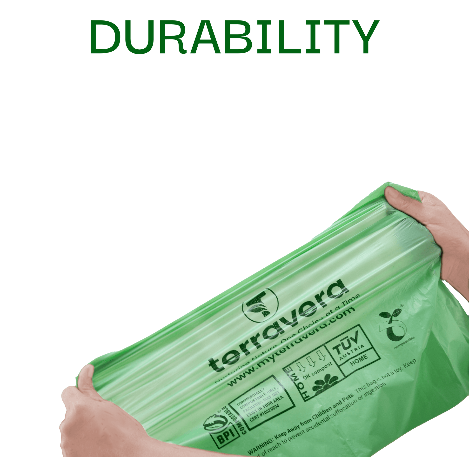 compostable trash bag with eco-friendly features, durable and leak proof