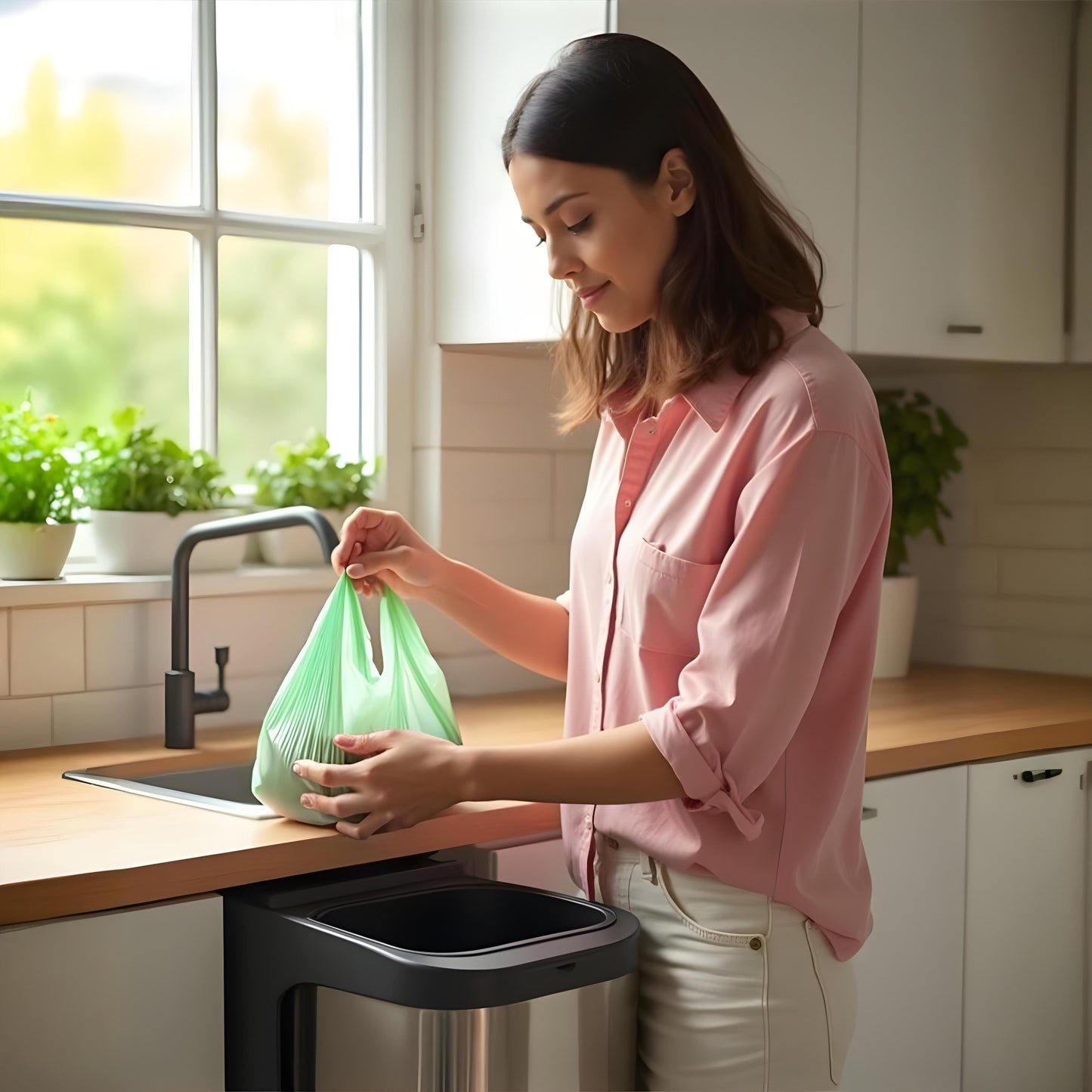 2.6 Gallon Compostable Food Scrap Bags - Handle Tie (100 Count) | BPI & OK Home Certified | Counter Top Bin, Kitchen Trash, Home Compost Bags