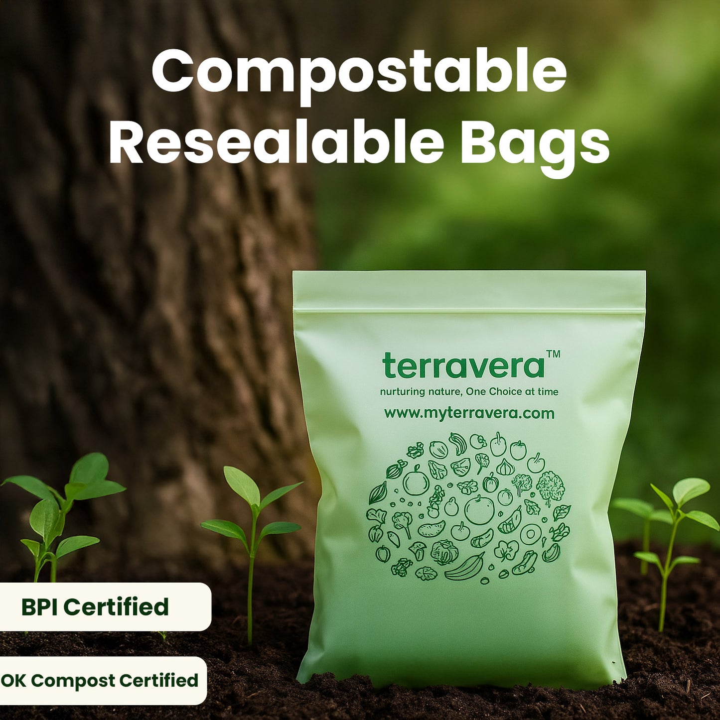 terravera Compostable Resealable Zipseal Sandwich Bags - 50 Count