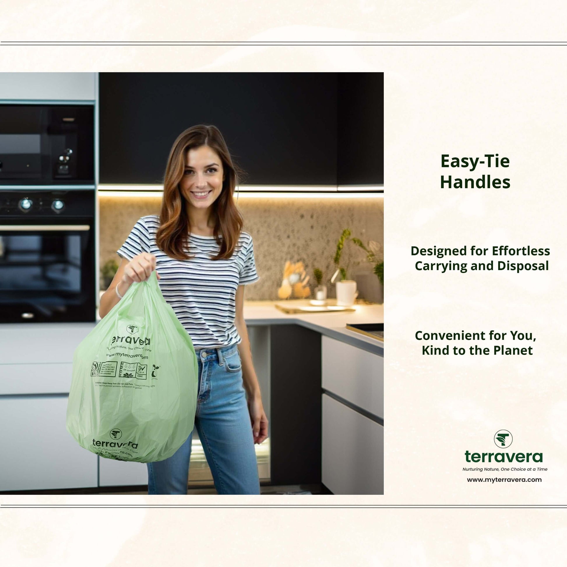 biodegradable compostable trash bag with easy-tie handles extra thick durable